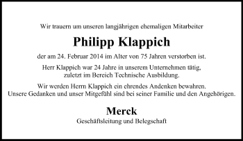 Traueranzeige von Philipp Klappich von Echo-Zeitungen (Gesamtausgabe)