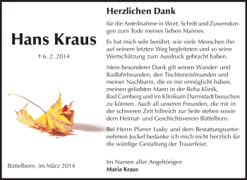 Traueranzeige von Hans Kraus von Echo-Zeitungen (Gesamtausgabe)