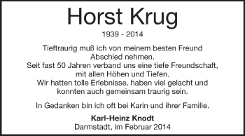 Traueranzeige von Horst Krug von Echo-Zeitungen (Gesamtausgabe)