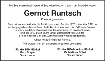 Traueranzeige von Gernot Runtsch von Echo-Zeitungen (Gesamtausgabe)