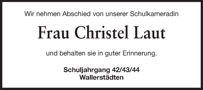  Traueranzeige für Christel Laut vom 05.03.2014 aus Rüsselsheimer Echo, Groß-Gerauer-Echo, Ried Echo