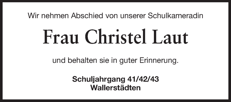  Traueranzeige für Christel Laut vom 06.03.2014 aus Rüsselsheimer Echo, Groß-Gerauer-Echo, Ried Echo