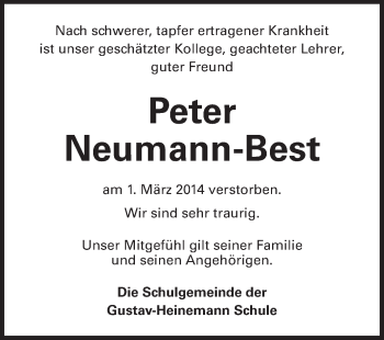 Traueranzeige von Peterl Neumann-Best von Rüsselsheimer Echo, Groß-Gerauer-Echo, Ried Echo