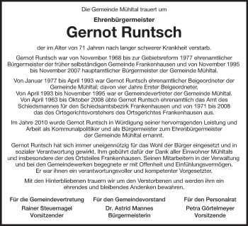 Traueranzeige von Gernot Runtsch von Echo-Zeitungen (Gesamtausgabe)