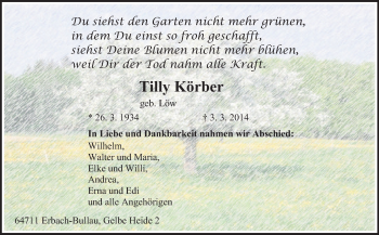 Traueranzeige von Tilly Körber von Odenwälder Echo