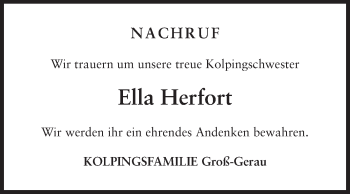 Traueranzeige von Ella Herfort von Rüsselsheimer Echo, Groß-Gerauer-Echo, Ried Echo