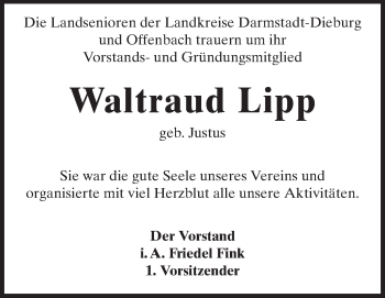 Traueranzeige von Waltraud Lipp von Echo-Zeitungen (Gesamtausgabe)