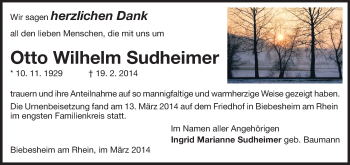 Traueranzeige von Otto Wilhelm Sudheimer von Echo-Zeitungen (Gesamtausgabe)