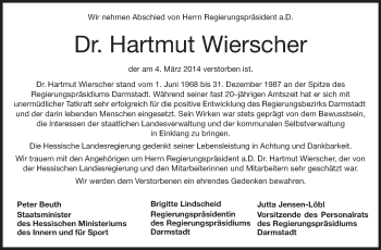 Traueranzeige von Hartmut Wierscher von Echo-Zeitungen (Gesamtausgabe)