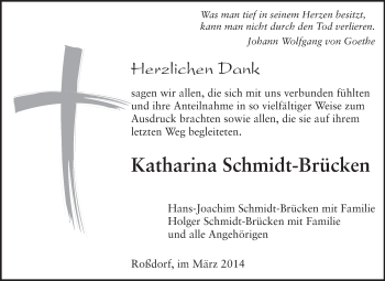 Traueranzeige von Katharina Schmidt-Brücken von Echo-Zeitungen (Gesamtausgabe)