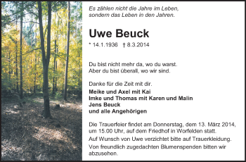 Traueranzeige von Uwe Beuck von Echo-Zeitungen (Gesamtausgabe)