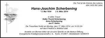 Traueranzeige von Hans-Joachim Scherbening von Rüsselsheimer Echo, Groß-Gerauer-Echo, Ried Echo