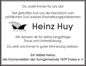 Traueranzeige von Heinz Huy von Echo-Zeitungen (Gesamtausgabe)