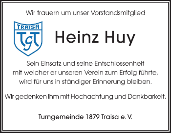 Traueranzeige von Heinz Huy von Echo-Zeitungen (Gesamtausgabe)