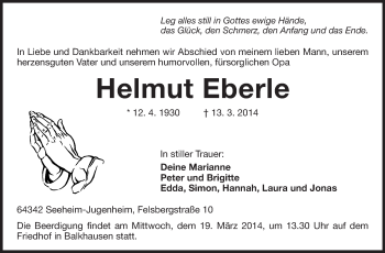 Traueranzeige von Helmut Eberle von Echo-Zeitungen (Gesamtausgabe)