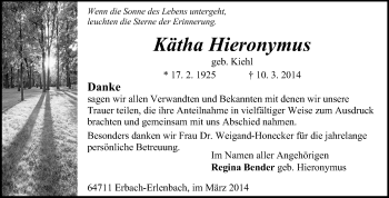 Traueranzeige von Kätha Hieronymus von Odenwälder Echo
