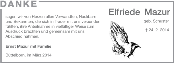 Traueranzeige von Elfried Mazur von Rüsselsheimer Echo, Groß-Gerauer-Echo, Ried Echo