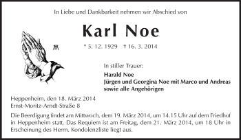 Traueranzeige von Karl Noe von Starkenburger Echo