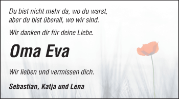 Traueranzeige von Eva Lieb von Odenwälder Echo