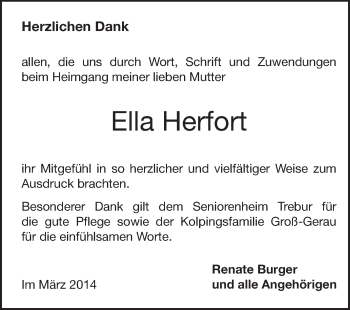 Traueranzeige von Ella Herfort von Echo-Zeitungen (Gesamtausgabe)