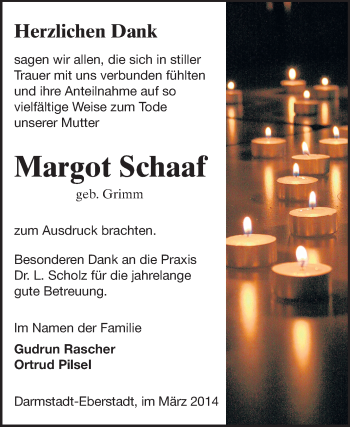 Traueranzeige von Margot Schaaf von Echo-Zeitungen (Gesamtausgabe)