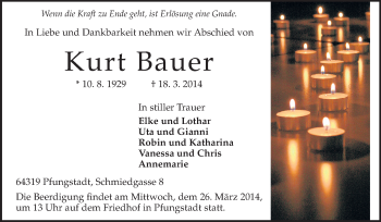 Traueranzeige von Kurt Bauer von Echo-Zeitungen (Gesamtausgabe)