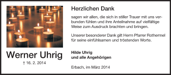 Traueranzeige von Werner Uhrig von Echo-Zeitungen (Gesamtausgabe)