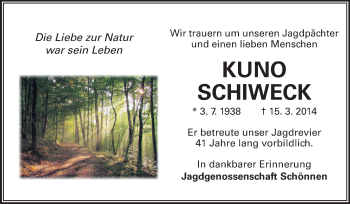 Traueranzeige von Kuno Schiweck von Odenwälder Echo