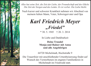 Traueranzeige von Karl Friedrich Meyer von Starkenburger Echo