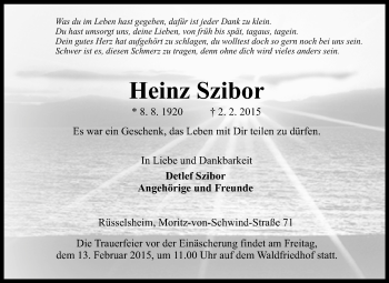 Traueranzeige von Heinz Szibor von Rüsselsheimer Echo, Groß-Gerauer-Echo, Ried Echo
