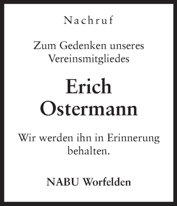 Traueranzeige von Erich Ostermann von Rüsselsheimer Echo, Groß-Gerauer-Echo, Ried Echo