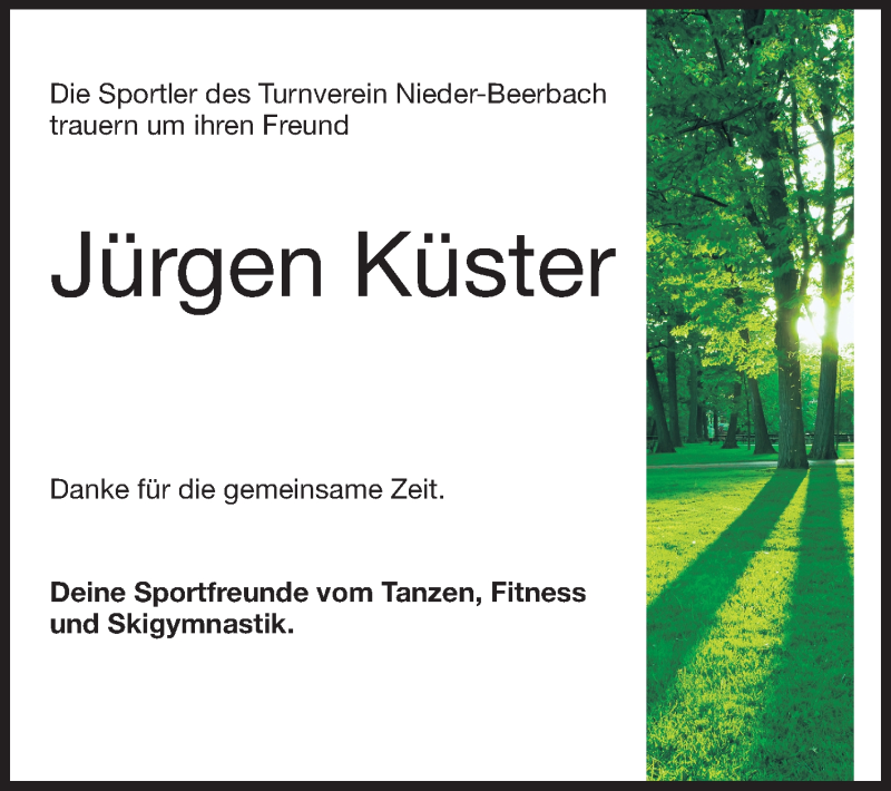  Traueranzeige für Jürgen Küster vom 28.03.2014 aus Echo-Zeitungen (Gesamtausgabe)