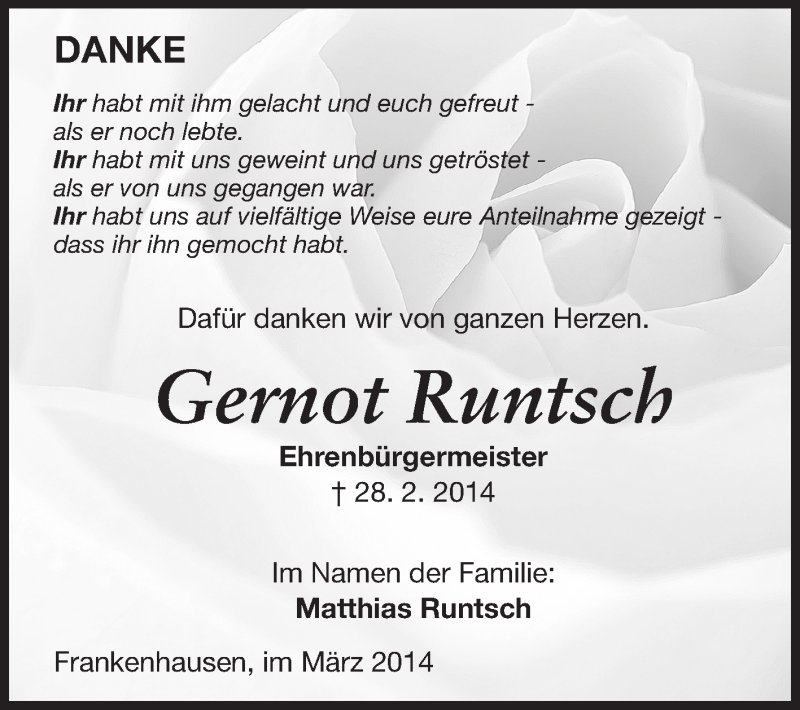  Traueranzeige für Gernot Runtsch vom 29.03.2014 aus Echo-Zeitungen (Gesamtausgabe)