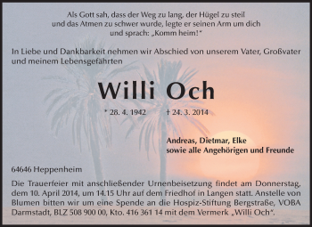 Traueranzeige von Willi Och von Starkenburger Echo