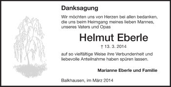 Traueranzeige von Helmut Eberle von Echo-Zeitungen (Gesamtausgabe)