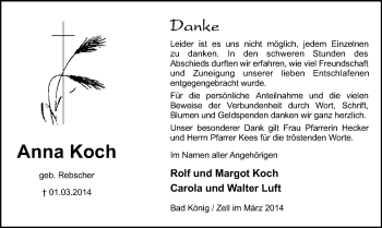 Traueranzeige von Anna Koch von Odenwälder Echo