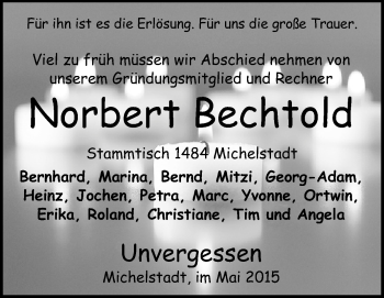 Traueranzeige von Norbert Bechtold von Odenwälder Echo