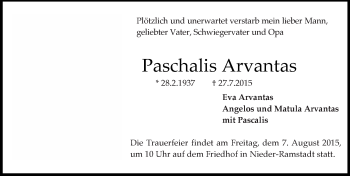Traueranzeige von Paschalis Arvantas von trauer.echo-online.de