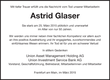 Traueranzeige von Astrid Glaser von Echo-Zeitungen (Gesamtausgabe)