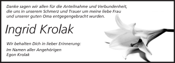 Traueranzeige von Ingrid Krolak von Echo-Zeitungen (Gesamtausgabe)
