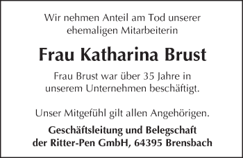 Traueranzeige von Katharina Brust von trauer.echo-online.de