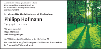 Traueranzeige von Philipp Hofmann von Odenwälder Echo