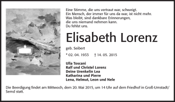 Traueranzeige von Elisabeth Lorenz von Echo-Zeitungen (Gesamtausgabe)