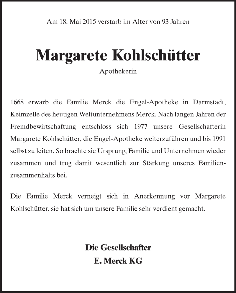 Traueranzeige für Margarete Kohlschütter vom 23.05.2015 aus Echo-Zeitungen (Gesamtausgabe)