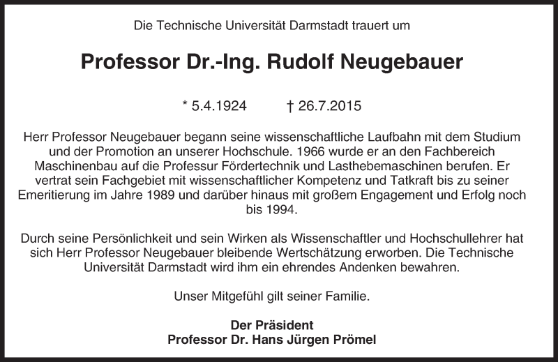  Traueranzeige für Rudolf Neugebauer vom 01.08.2015 aus trauer.echo-online.de