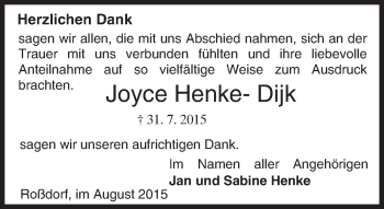 Traueranzeige von Joyce Henke-Dijk von trauer.echo-online.de