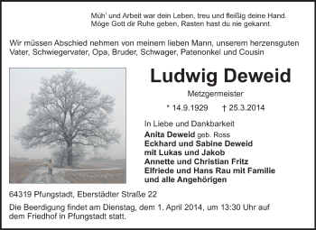 Traueranzeige von Ludwig Deweid von Echo-Zeitungen (Gesamtausgabe)