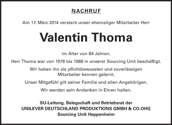 Traueranzeige von Valentin Thoma von Starkenburger Echo