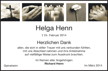 Traueranzeige von Helga Henn von Rüsselsheimer Echo, Groß-Gerauer-Echo, Ried Echo