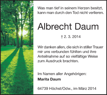 Traueranzeige von Albrecht Daum von Odenwälder Echo